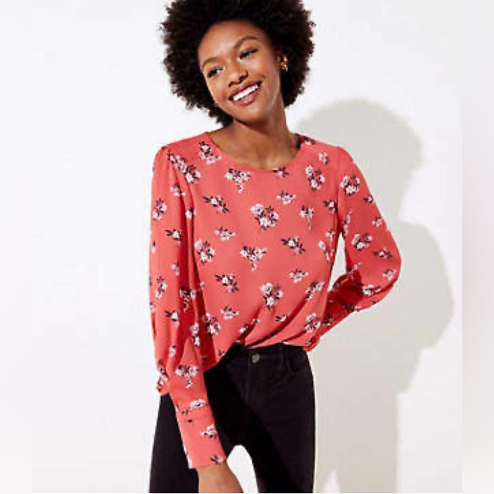 Loft Petite‎ Floral Pleated Cuff Chiffon Blouse Women’s Size XXSP